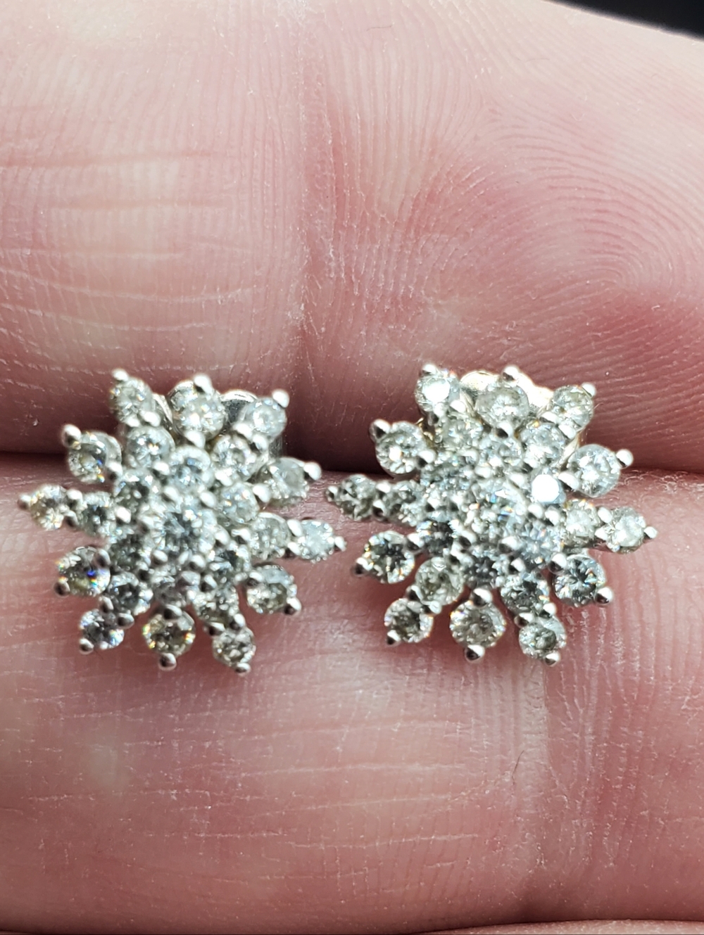 14k Solid White Gold Natural Diamond Illusion Cluster 1CTW Earings